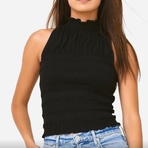 NWOT | Frame Smocked Knit Halter Top Black XS